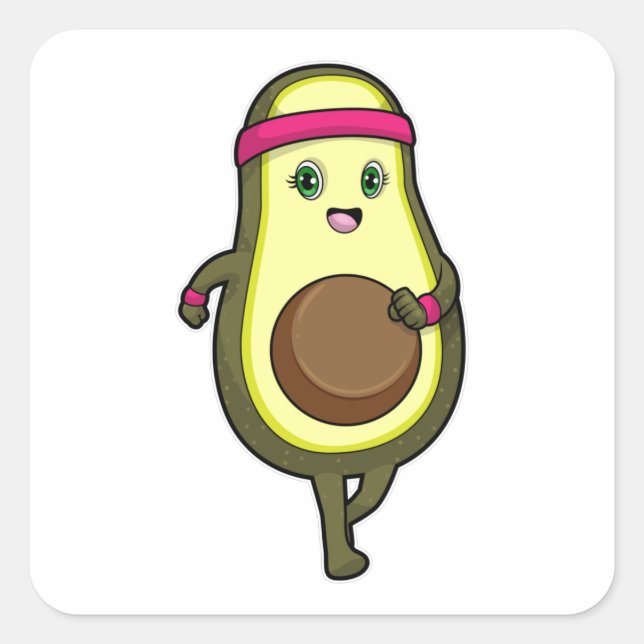 Avocado im Joggen mit Headband Quadratischer Aufkleber (Vorderseite)