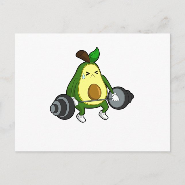 Avocado in Fitness mit Barbell Postkarte (Vorderseite)