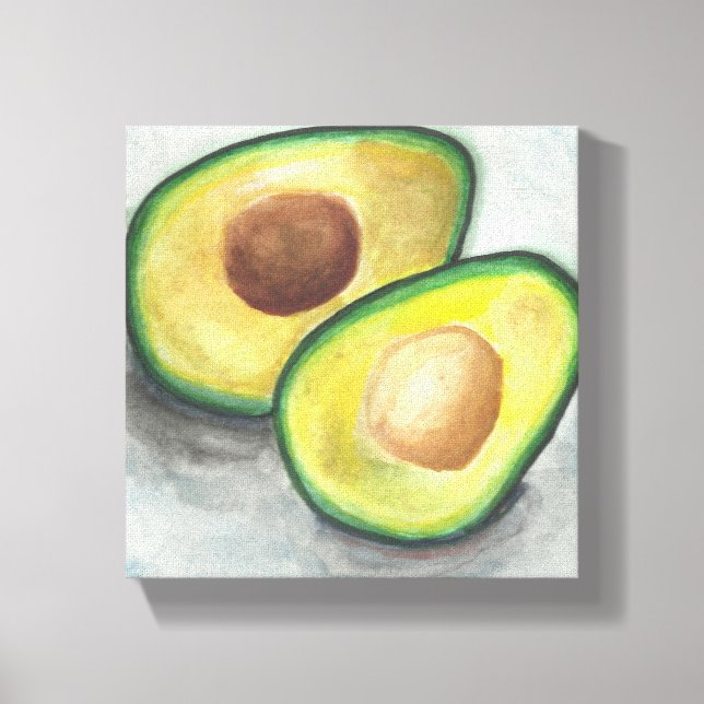 Avocado in Watercolor Leinwanddruck (Vorderseite)