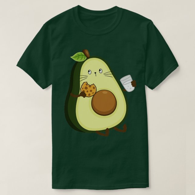 Avocado Katze frisst Kekse und trinkt Milch T-Shirt (Design vorne)