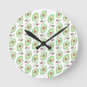 Avocado-Kerne Scheiben Obst Handgezeichnetes Muste Runde Wanduhr