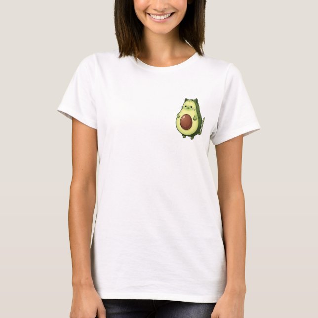 Avocado Kitty Delight – Adorable Cat-Shaped T-Shirt (Vorderseite)
