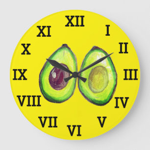Avocado-Küchen-Gemüse-Gesundes-Wasserfarbe-Essen  Große Wanduhr