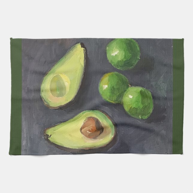 Avocado Lime Green Grau Art Geschirrtuch (Horizontal)