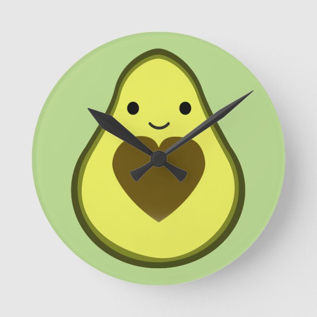 Avocado Love Cute Avocado with a heart Pit Runde Wanduhr (Vorderseite)