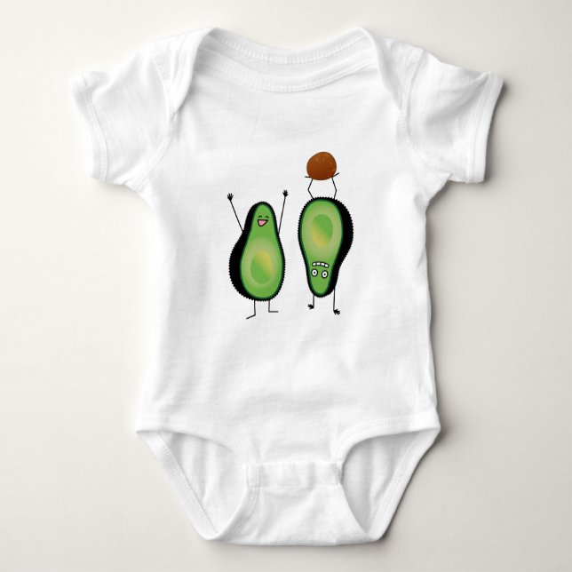 Avocado lustige zujubelnde grüne Grube Handstand Baby Strampler (Vorderseite)