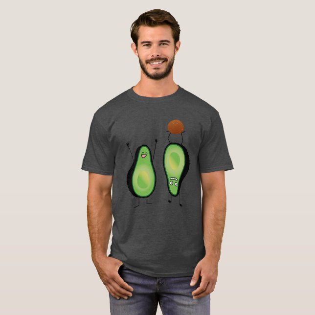 Avocado lustige zujubelnde grüne Grube Handstand T-Shirt (Vorne ganz)