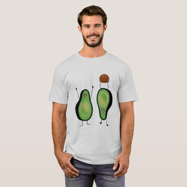 Avocado lustige zujubelnde grüne Grube Handstand T-Shirt (Vorne ganz)