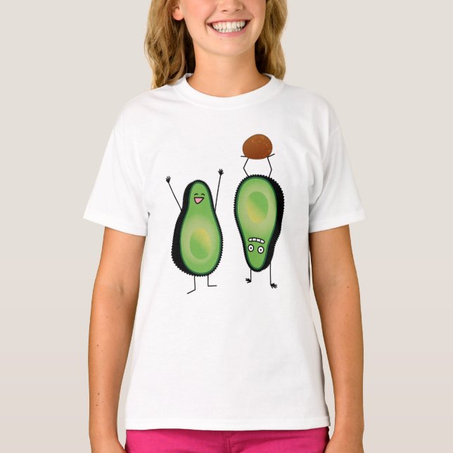 Avocado lustige zujubelnde grüne Grube Handstand T-Shirt (Vorderseite)