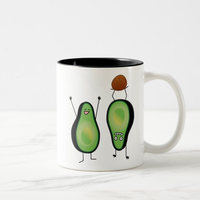 Avocado lustige zujubelnde grüne Grube Handstand Zweifarbige Tasse (Rechts)
