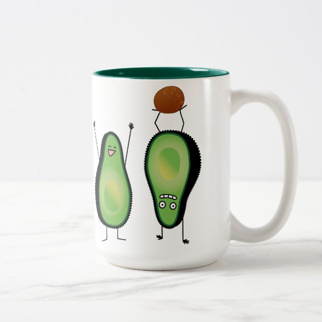 Avocado lustige zujubelnde grüne Grube Handstand Zweifarbige Tasse (Rechts)