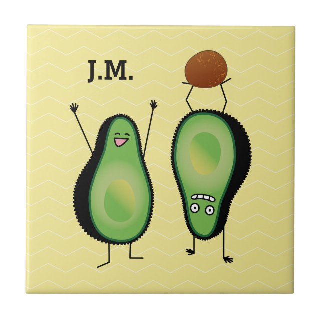 Avocado lustiges Beisammensein Handstand Grün Grub Fliese (Vorderseite)