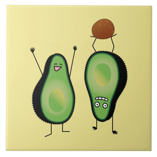 Avocado lustiges Beisammensein Handstand Grün Grub Fliese (Vorderseite)