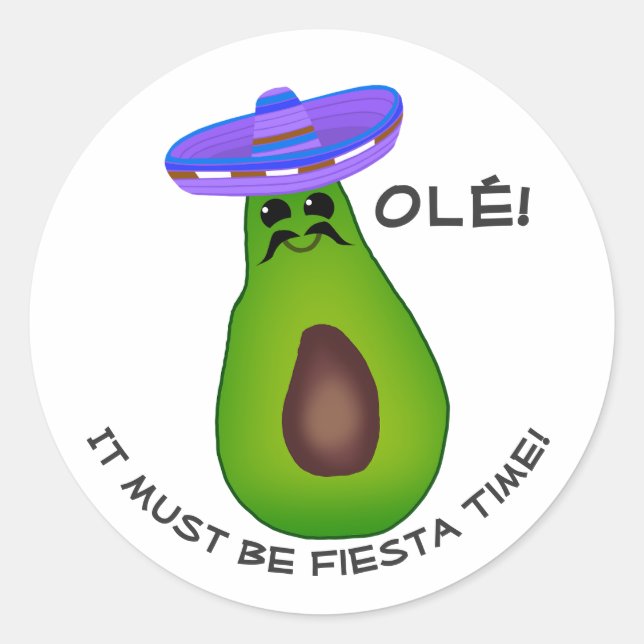 Avocado Man und Sombrero Classic Round Sticker (Vorderseite)