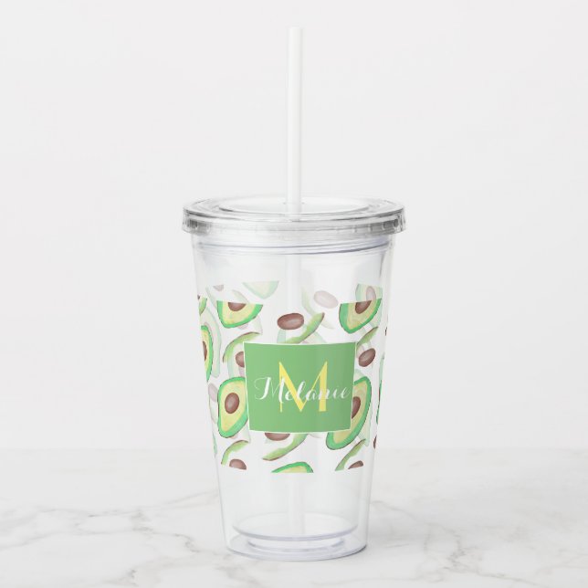 Avocado Muster Handzeichenname Monogramm Acryltrinkbecher (Vorderseite)