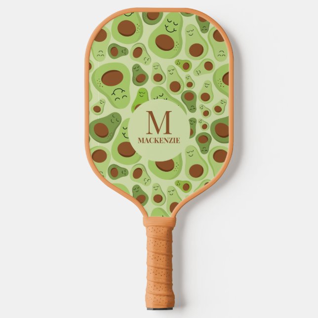 Avocado Muster mit Monogramm Pickleball Schläger (Vorderseite)