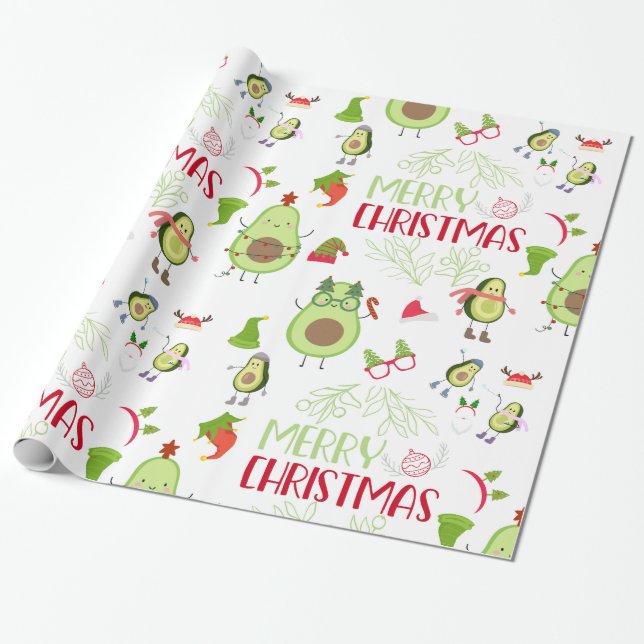 Avocado niedlich Frohe Weihnachten  Geschenkpapier (Ungerollt)