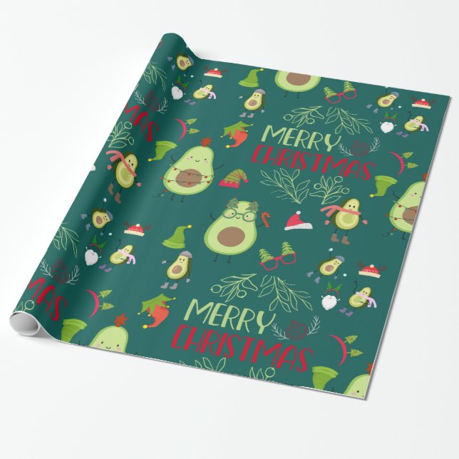 Avocado niedlich Frohe Weihnachten  Geschenkpapier (Ungerollt)