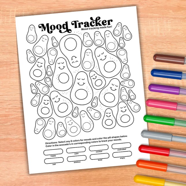 Avocado Niedlich Mood Tracker Daily Moods Tracking Notizblock (Avocado Mood Tracker Coloring Page Notepad)