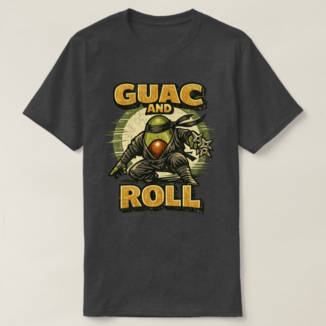 Avocado Ninja – GUAC UND ROLL Held  T-Shirt (Design vorne)