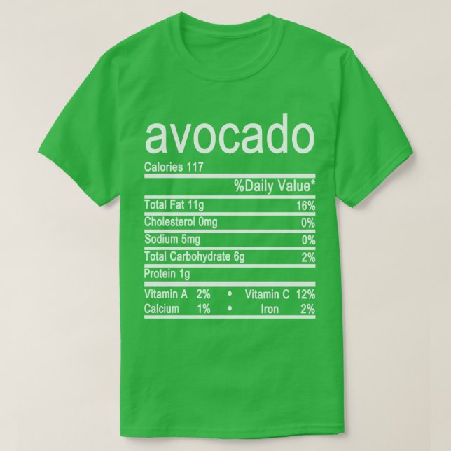 Avocado Nutrition Facts-Label T-Shirt (Design vorne)