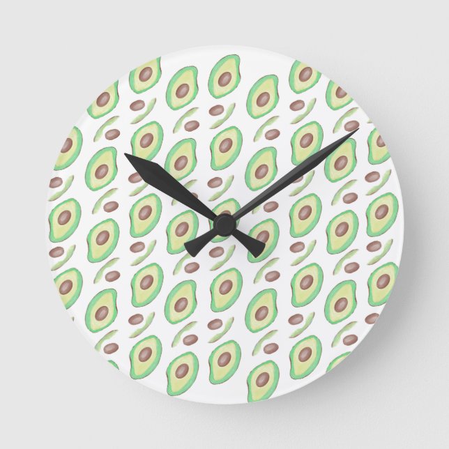 Avocado Pits Slices Fruit Hand Drawn Muster Runde Wanduhr (Vorderseite)