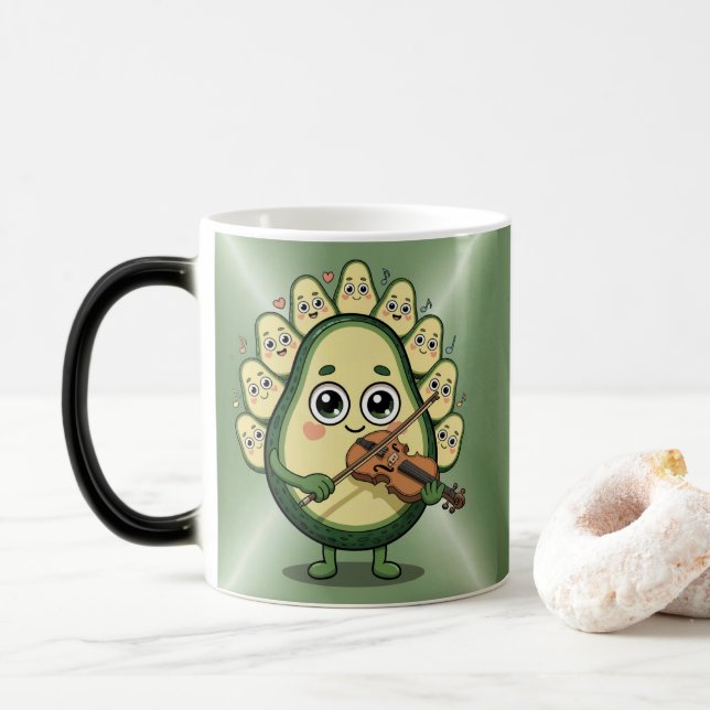 Avocado Playing Violin Morphing Mug Verwandlungstasse (Mit Donut)
