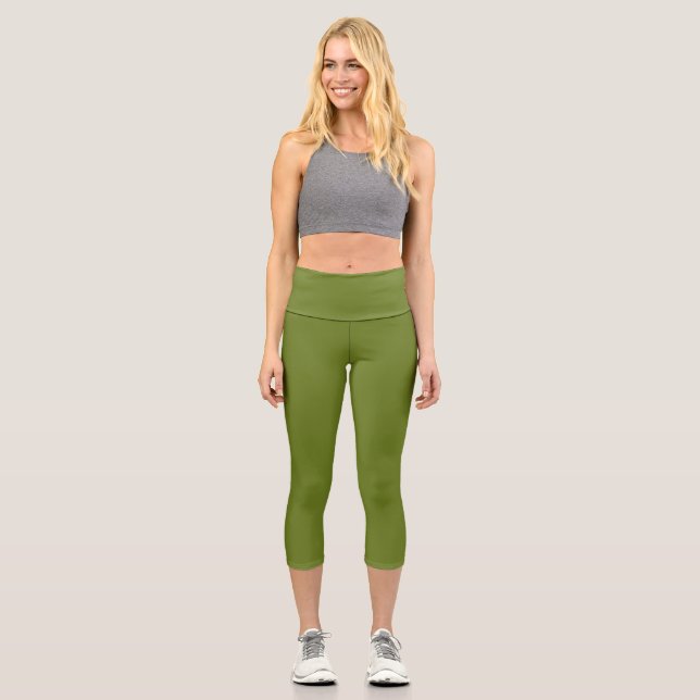 Avocado schlichte Farbe Capri Leggings (Vorderseite)