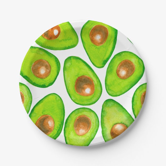 Avocado schneidet Aquarellfarben Pappteller (Vorderseite)
