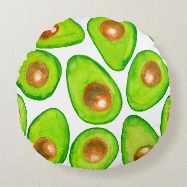 Avocado schneidet Aquarellfarben Rundes Kissen (Vorderseite)
