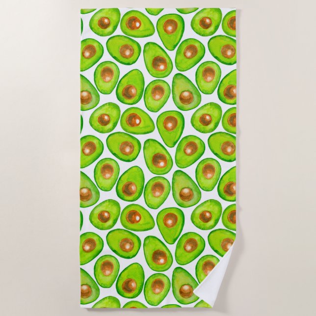 Avocado schneidet Aquarellfarben Strandtuch (Vorderseite)