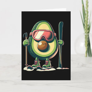 Avocado-Skifahrer mit Schutzbrille Skistöcke Schne Karte