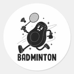 Avocado spielt Badminton Gesundes vegetarisches Es Runder Aufkleber