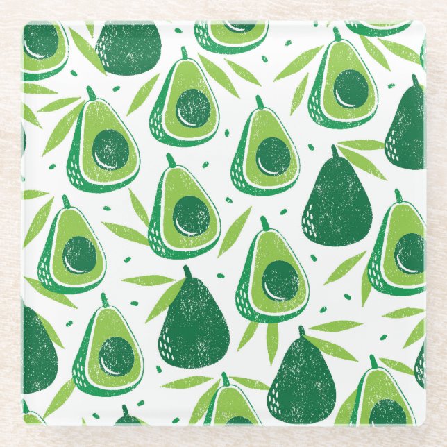 Avocado, strukturierte Briefmarke, nahtlose Muster Glasuntersetzer (Vorderseite)