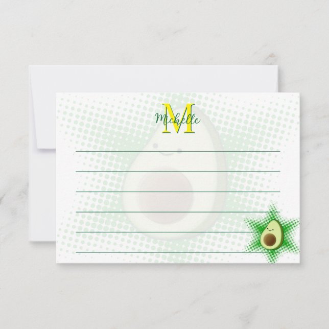Avocado Superstar Custom Monogram Lined Mitteilungskarte (Vorderseite)