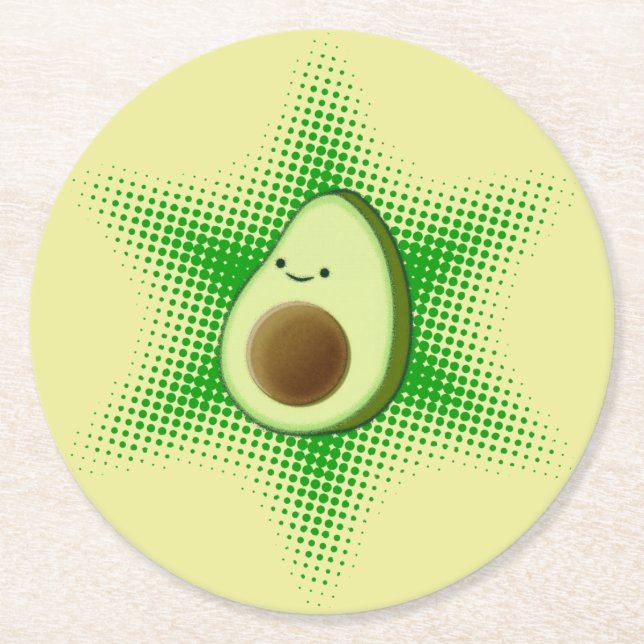 Avocado Superstar Cute Runder Pappuntersetzer (Vorderseite)