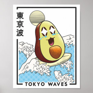 Avocado Surft auf Japanischen Wellen Anime Kinder Poster