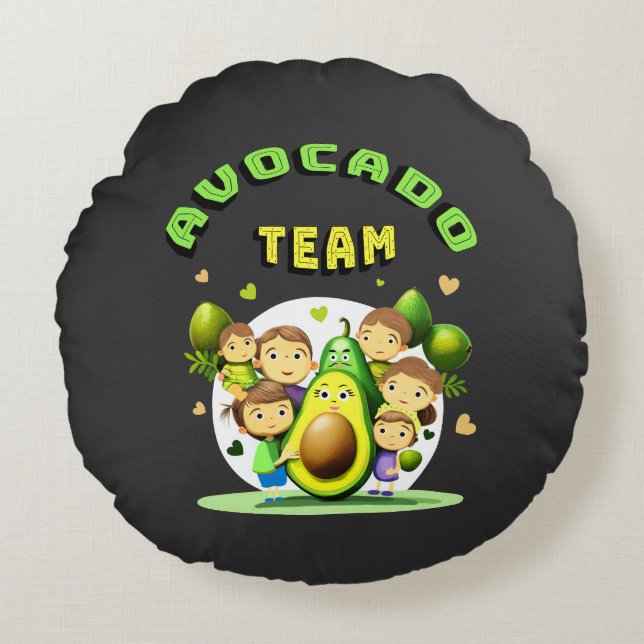 Avocado-Team Rundes Kissen (Vorderseite)