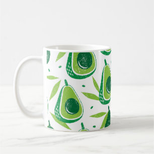 Avocado, texturierter Stempel, nahtloses Muster. Kaffeetasse