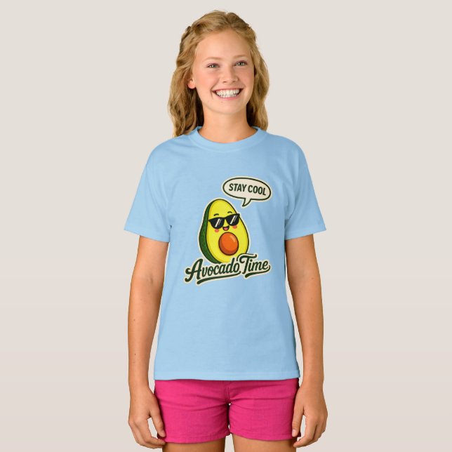 Avocado Time Süße Mädchen T-Shirt (Vorne ganz)