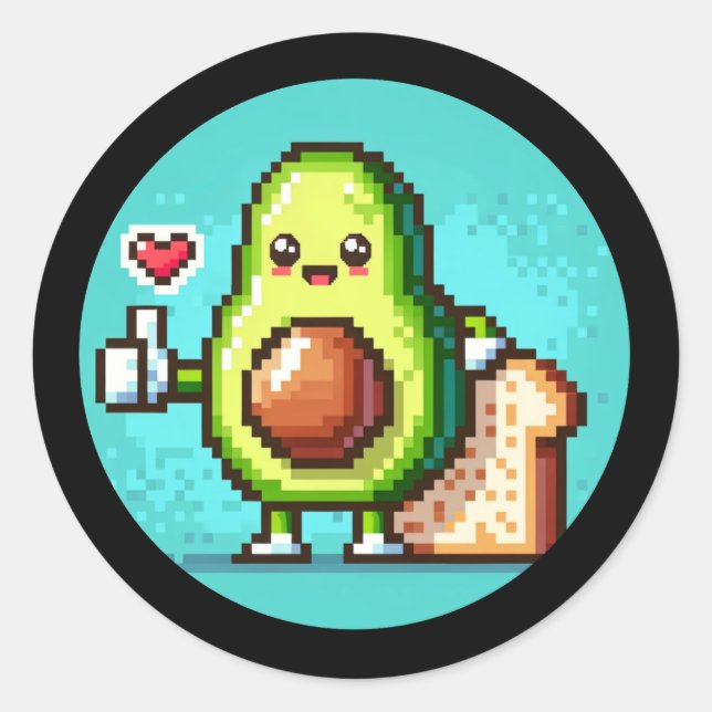 Avocado und Brot Duo Funny Pixel Art Food Friends Runder Aufkleber (Vorderseite)