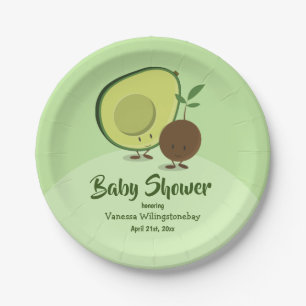 Avocado-und Gruben-Cartoon-Charakter-Baby-Dusche Pappteller