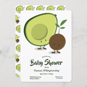 Avocado und Pit Cartoon White Green Baby Dusche Einladung