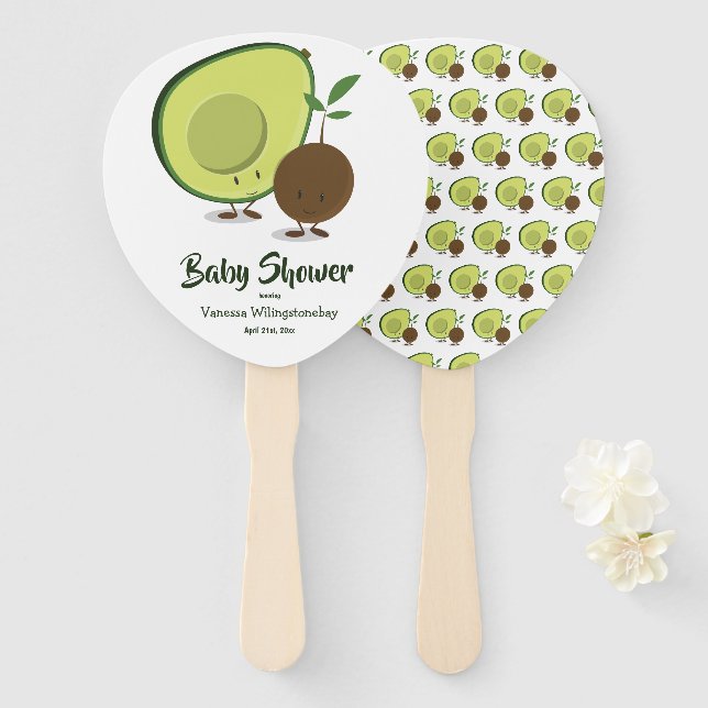 Avocado und Pit White Green Baby Dusche Fächer (Vorne und Hinten)