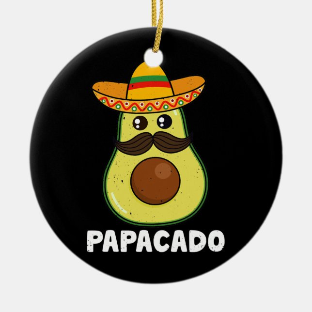 Avocado Vater Vegan Guacamole Papacado Sombrero Keramik Ornament (Vorne)