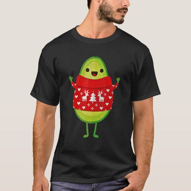 Avocado Wearing Ugly Sweater Merry Christmas T-Shirt (Vorderseite)