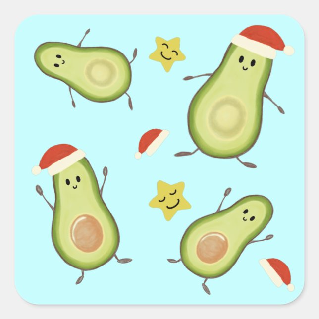 Avocados & Weihnachten Quadratischer Aufkleber (Vorderseite)