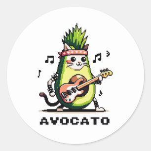 Avocato Bassist - Punk Cat Avocado Pixel Art Runder Aufkleber