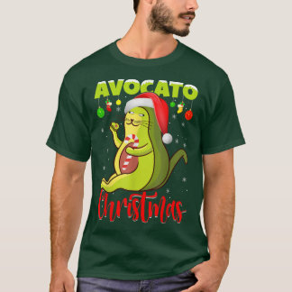 Avocato Cat Lover Xmas Lights Santa Avocado Cat Ch T-Shirt