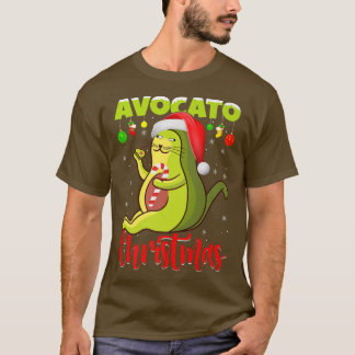 Avocato Cat Lover Xmas Lights Santa Avocado Cat Ch T-Shirt
